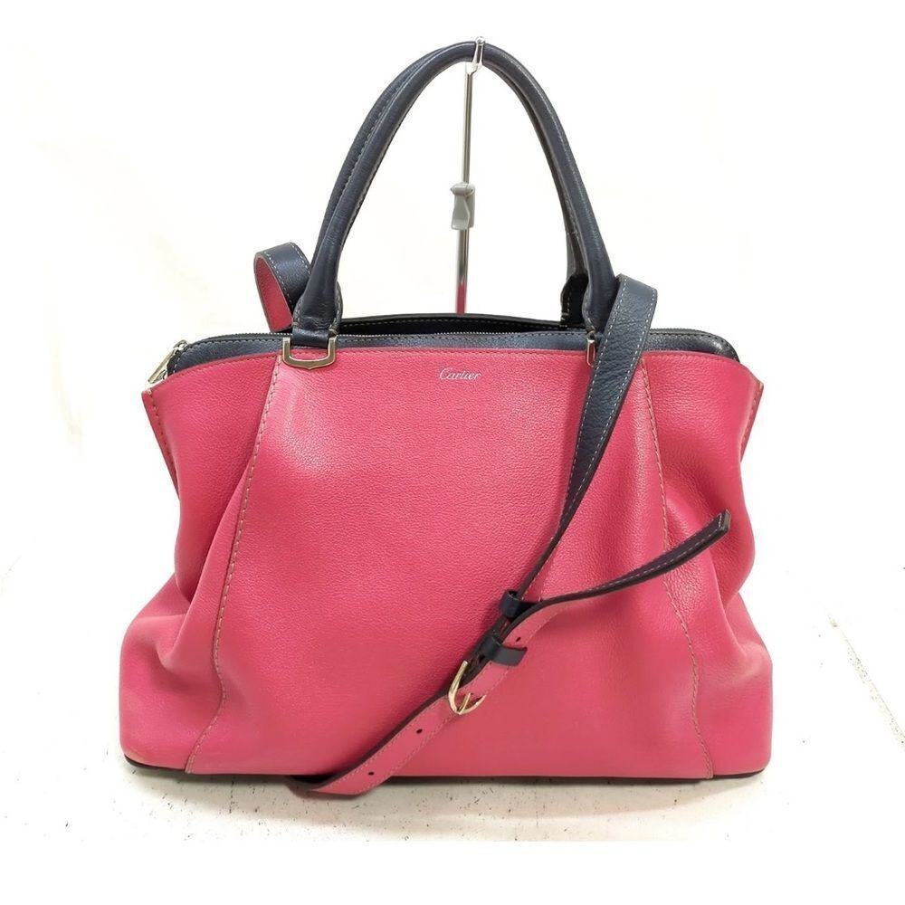 C de Cartier Pink Black Taurillon Leather C De Cartier 2way Satchel Auth